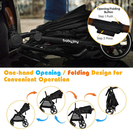 5-Point Harness Lightweight Infant Stroller with Foot Cover and Adjustable Backrest-Black