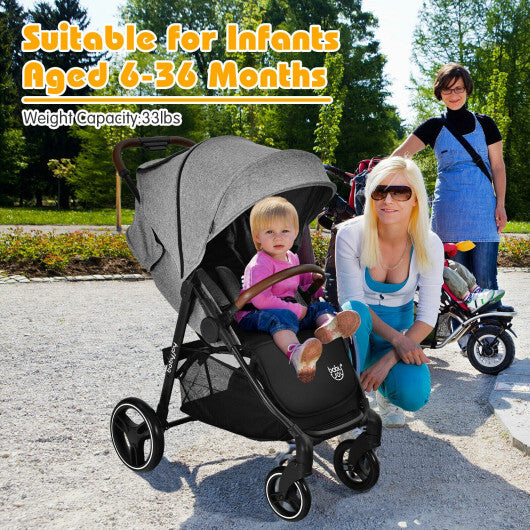 5-Point Harness Lightweight Infant Stroller with Foot Cover and Adjustable Backrest-Black