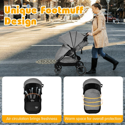 5-Point Harness Lightweight Infant Stroller with Foot Cover and Adjustable Backrest-Black