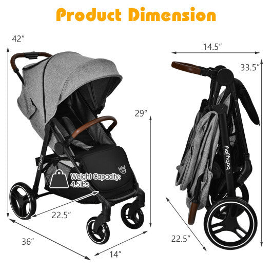 5-Point Harness Lightweight Infant Stroller with Foot Cover and Adjustable Backrest-Black
