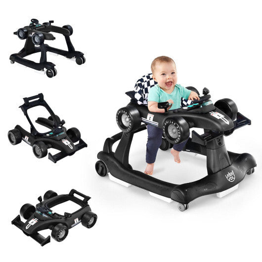 4-in-1 Foldable Activity Push Walker with Adjustable Height-Black - Color: Black W2B