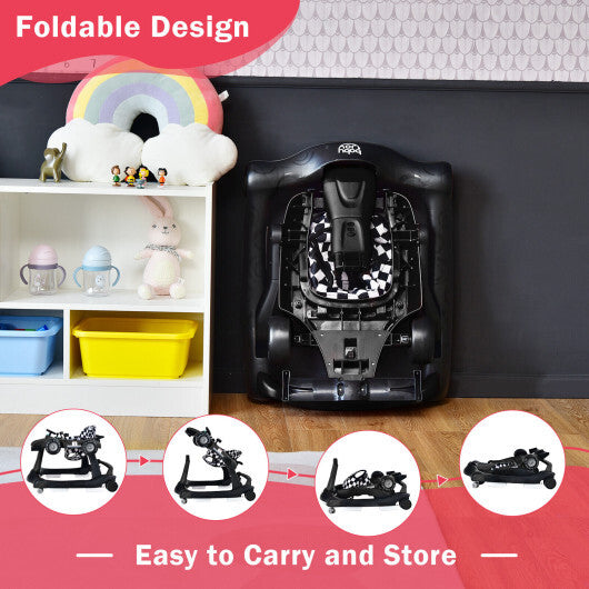 4-in-1 Foldable Activity Push Walker with Adjustable Height-Black - Color: Black W2B