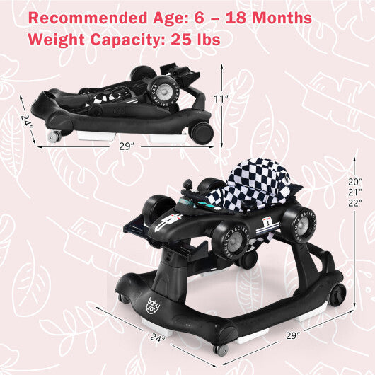 4-in-1 Foldable Activity Push Walker with Adjustable Height-Black - Color: Black W2B