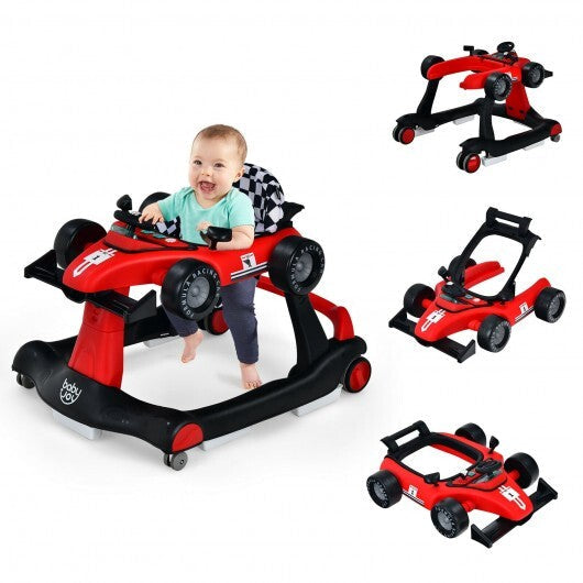 4-in-1 Foldable Activity Push Walker with Adjustable Height-Red - Color: Red W2B