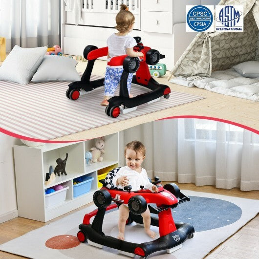 4-in-1 Foldable Activity Push Walker with Adjustable Height-Red - Color: Red W2B
