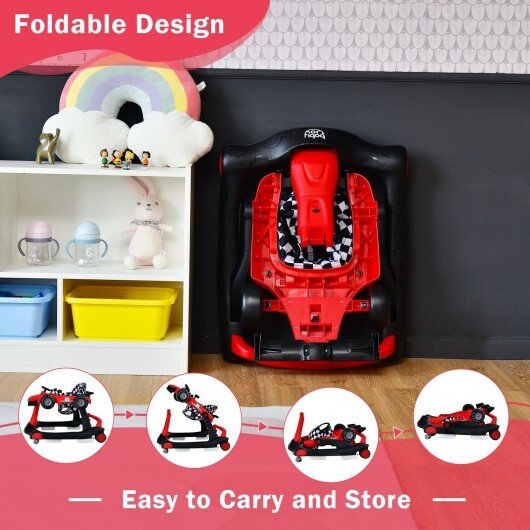 4-in-1 Foldable Activity Push Walker with Adjustable Height-Red - Color: Red W2B