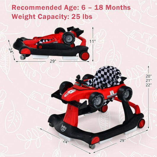 4-in-1 Foldable Activity Push Walker with Adjustable Height-Red - Color: Red W2B