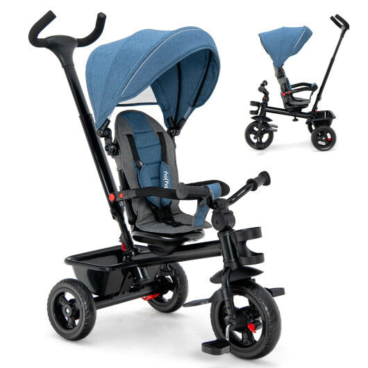 4-in-1 Baby Tricycle Toddler Trike with Convertible Seat-Blue W2B