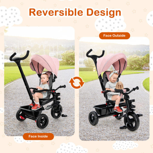 4-in-1 Baby Tricycle Toddler Trike with Convertible Seat-Pink - Color: Pink W2B