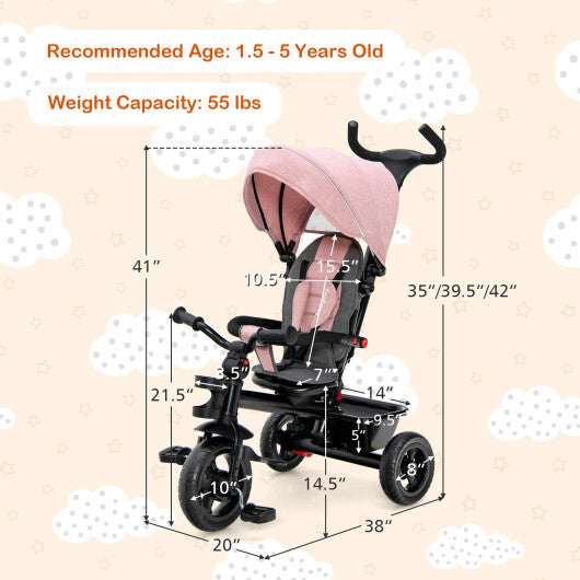4-in-1 Baby Tricycle Toddler Trike with Convertible Seat-Pink - Color: Pink W2B