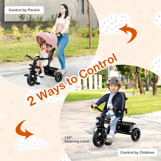 4-in-1 Baby Tricycle Toddler Trike with Convertible Seat-Pink - Color: Pink W2B