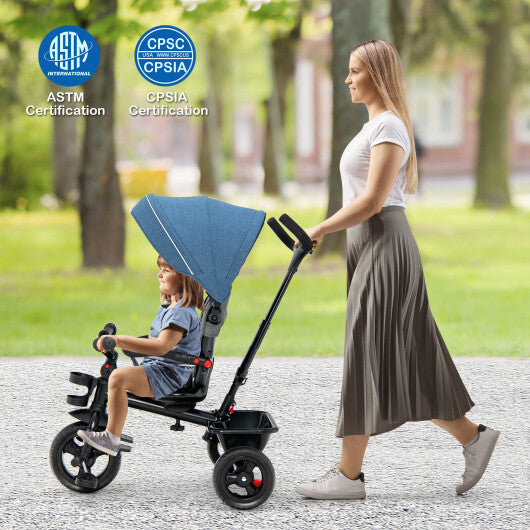 4-in-1 Baby Tricycle Toddler Trike with Convertible Seat-Blue W2B