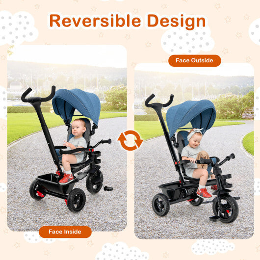 4-in-1 Baby Tricycle Toddler Trike with Convertible Seat-Blue W2B