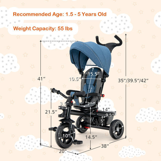 4-in-1 Baby Tricycle Toddler Trike with Convertible Seat-Blue W2B
