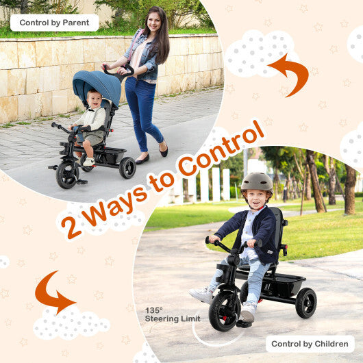 4-in-1 Baby Tricycle Toddler Trike with Convertible Seat-Blue W2B