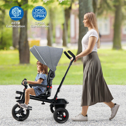 4-in-1 Baby Tricycle Toddler Trike with Convertible Seat-Blue W2B