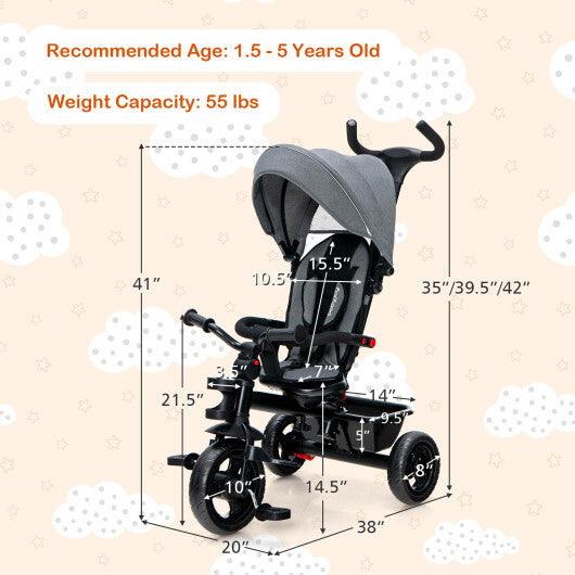 4-in-1 Baby Tricycle Toddler Trike with Convertible Seat-Blue W2B