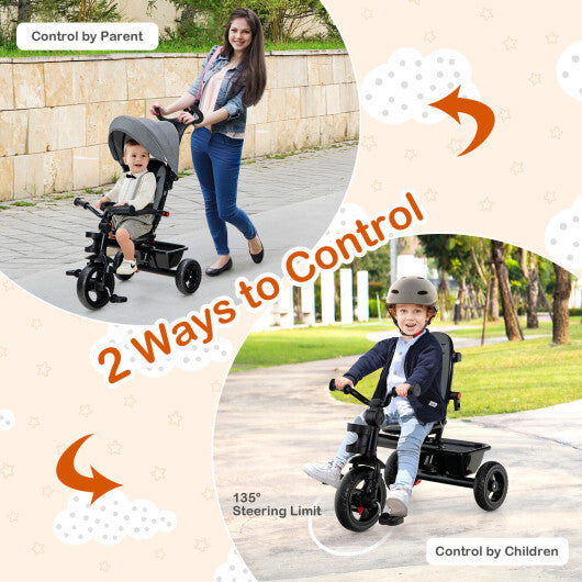 4-in-1 Baby Tricycle Toddler Trike with Convertible Seat-Blue W2B