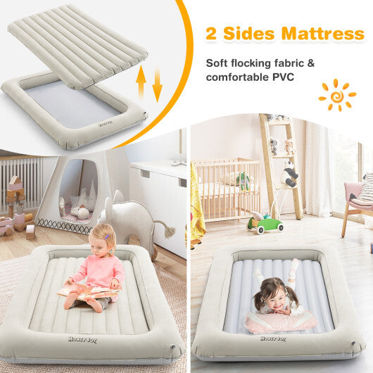 2-in-1 Multi-Purpose Inflatable Toddler Travel Bed Air Mattress Set with Electric Pump-Gray