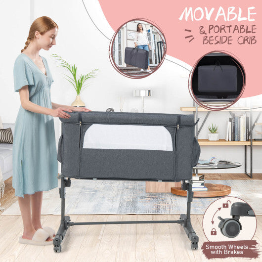 Portable Baby Bedside Bassinet with 5-level Adjustable Heights and Travel Bag-Gray - Color: Gray W2B