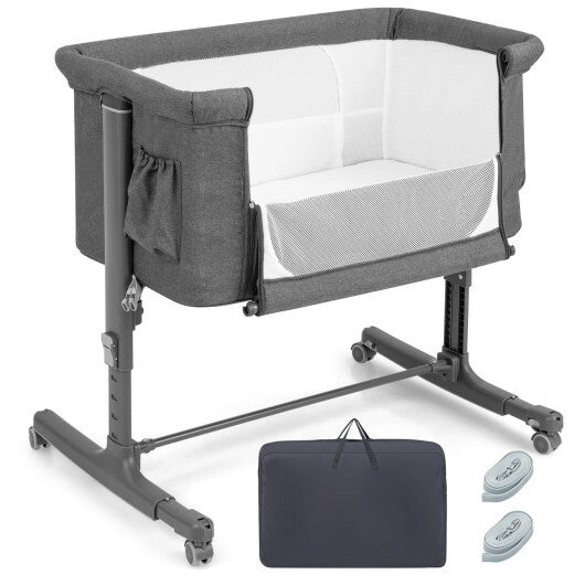 Portable Baby Bedside Bassinet with 5-level Adjustable Heights and Travel Bag-Beige