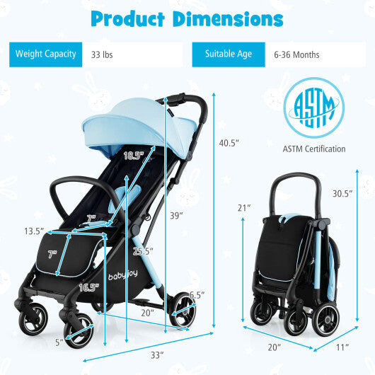 One-Hand Folding Portable Lightweight Baby Stroller with Aluminum Frame-Blue - Color: Blue W2B