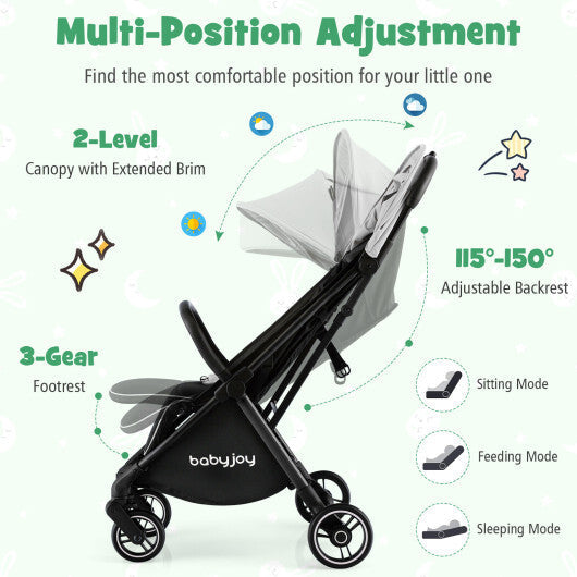 One-Hand Folding Portable Lightweight Baby Stroller with Aluminum Frame-Gray - Color: Gray W2B