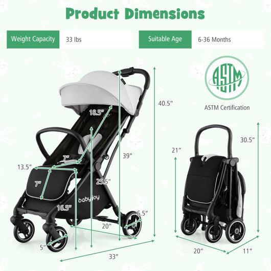 One-Hand Folding Portable Lightweight Baby Stroller with Aluminum Frame-Gray - Color: Gray W2B