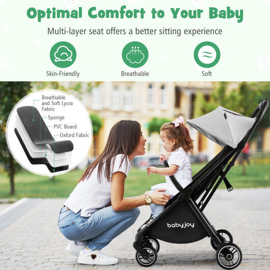 One-Hand Folding Portable Lightweight Baby Stroller with Aluminum Frame-Gray - Color: Gray W2B