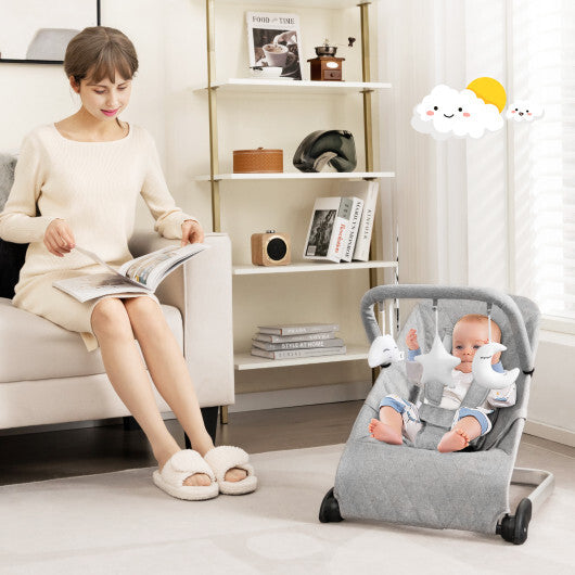 Foldable Baby Bouncer with Removable Fabric Cover and Toy Bar-Gray W2B