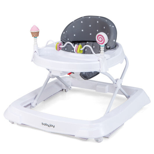Foldable Baby Activity Walker with Adjustable Height and Detachable Seat Cushion-Gray