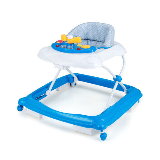 Foldable Baby Walker with 3 Adjustable Heights and Padded Seat-Blue W2B