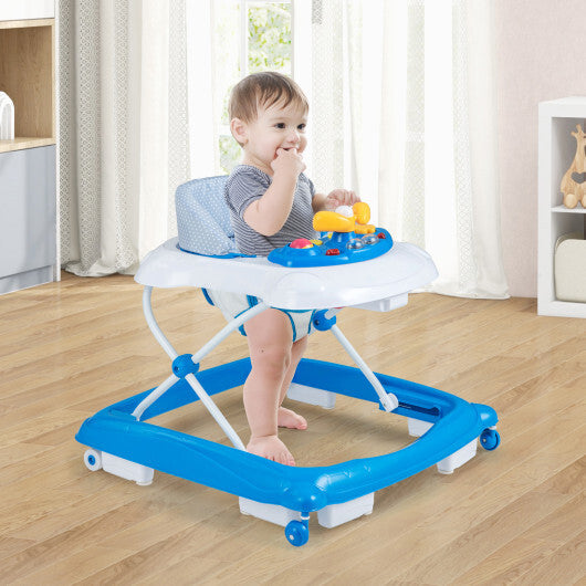 Foldable Baby Walker with 3 Adjustable Heights and Padded Seat-Blue W2B