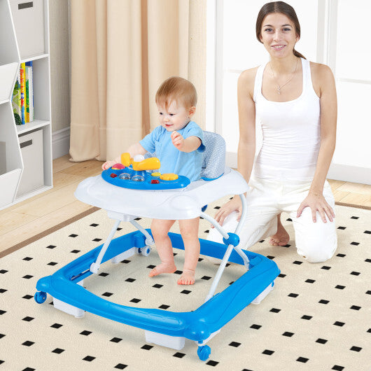 Foldable Baby Walker with 3 Adjustable Heights and Padded Seat-Blue W2B