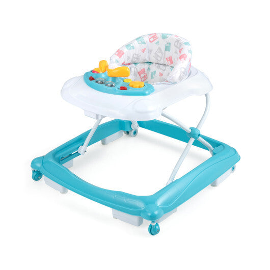 Foldable Baby Walker with 3 Adjustable Heights and Padded Seat-Blue W2B