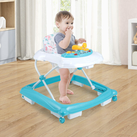 Foldable Baby Walker with 3 Adjustable Heights and Padded Seat-Blue W2B