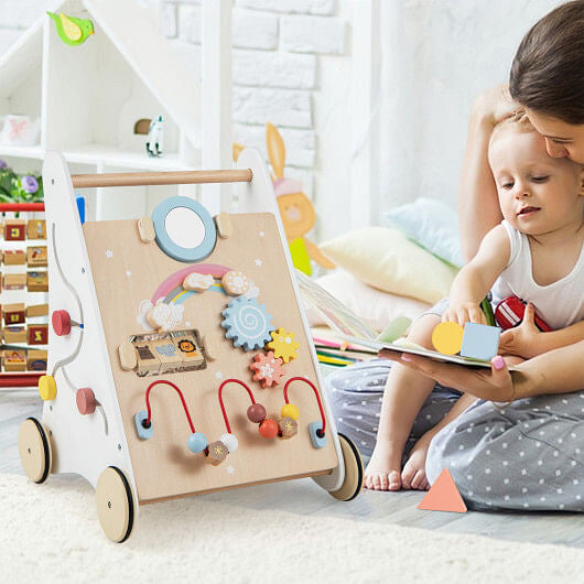 Wooden Baby Walker with Multiple Activities Center for Over 1 Year Old-White LuxuryLifeWay Online Store