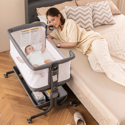 Baby Bassinet Bedside Sleeper with 6-Level Adjustable Height-Beige