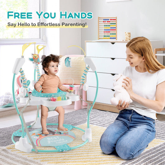 Baby Activity Center Height Adjustable Baby Bouncing Saucer with Interactive Toys-Blue - Color: Blue W2B