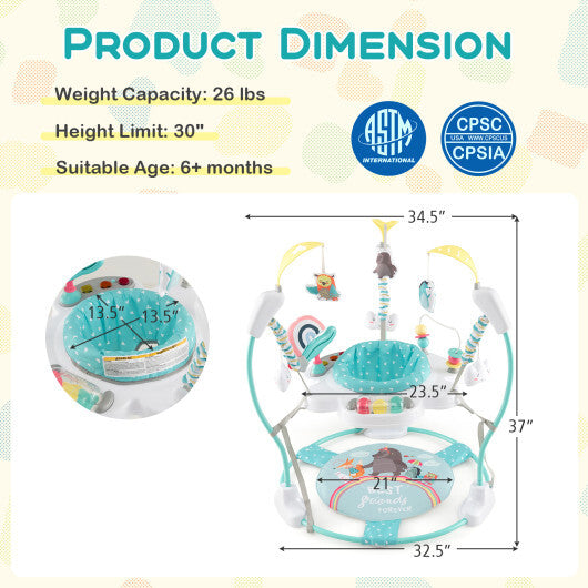 Baby Activity Center Height Adjustable Baby Bouncing Saucer with Interactive Toys-Blue - Color: Blue W2B