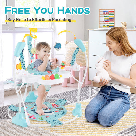 Baby Activity Center Height Adjustable Baby Bouncing Saucer with Interactive Toys-Light Blue - Color: Light Blue W2B