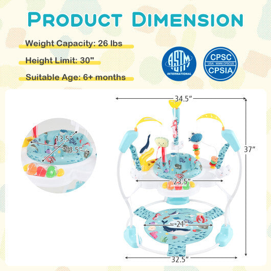 Baby Activity Center Height Adjustable Baby Bouncing Saucer with Interactive Toys-Light Blue - Color: Light Blue W2B