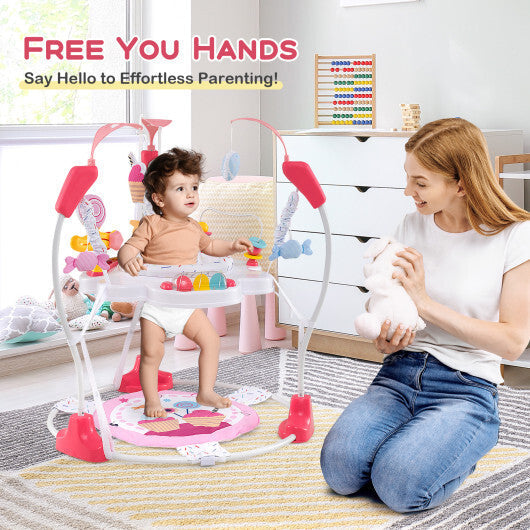 Baby Activity Center Height Adjustable Baby Bouncing Saucer with Interactive Toys-Pink - Color: Pink W2B