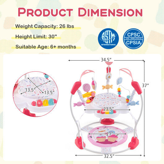 Baby Activity Center Height Adjustable Baby Bouncing Saucer with Interactive Toys-Pink - Color: Pink W2B