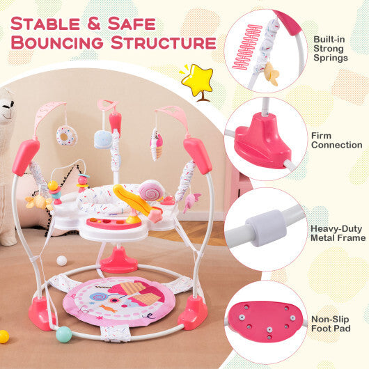 Baby Activity Center Height Adjustable Baby Bouncing Saucer with Interactive Toys-Pink - Color: Pink W2B
