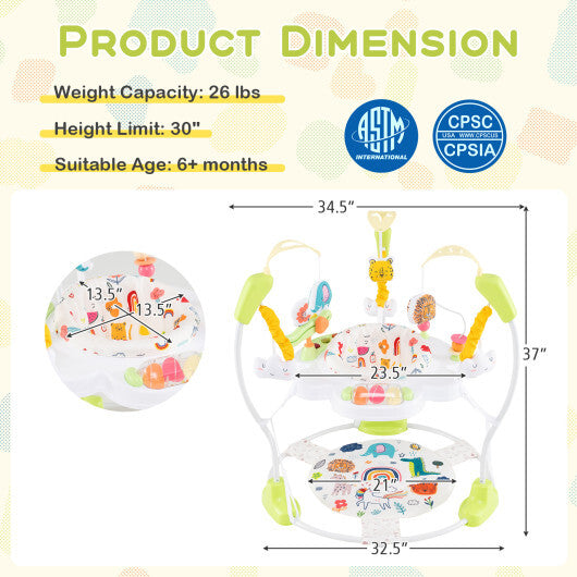 Baby Activity Center Height Adjustable Baby Bouncing Saucer with Interactive Toys-Yellow - Color: Yellow W2B