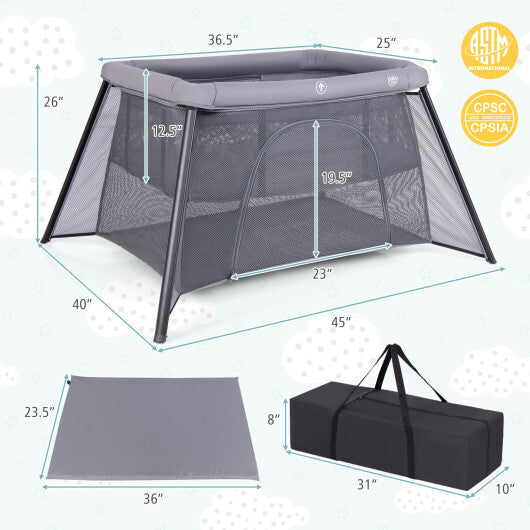 2-in-1 Portable Baby Playpen with Safety Enclosure and Padded Mattress-Dark Gray W2B
