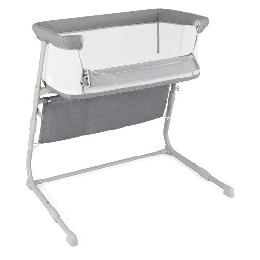 Baby Bassinet Bedside Crib with Adjustable Height Comfy Mattress-Gray