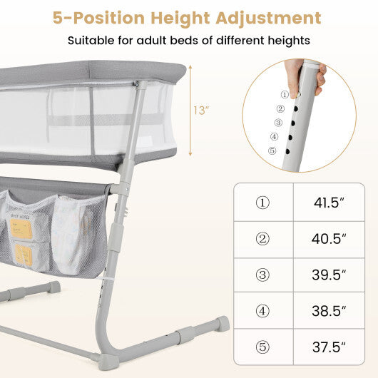 Baby Bassinet Bedside Crib with Adjustable Height Comfy Mattress-Gray