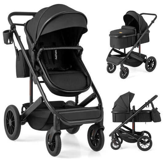 3-in-1 Folding Convertible Newborn Stroller with Detachable Bassinet-Black W2B